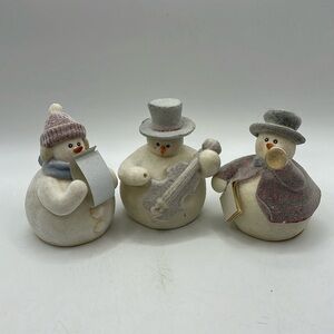 Lot Of 3 Berkeley Snowman Musical Christmas Holiday Winter White Velvet Felt
